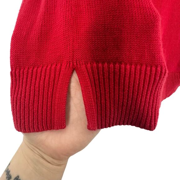 Talbots 100% Cotton Pima Double V Tie Back Sweater Medium Red Holiday Christmas - Picture 6 of 7